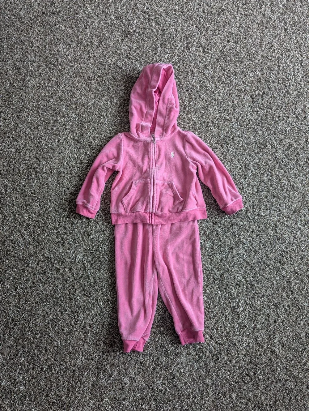 Vintage Ralph Lauren Baby Girls Velour Tracksuit  Size 12 Months Pink